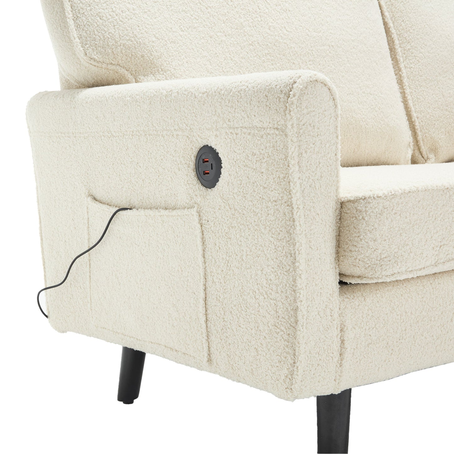 Mid Century Modern Loveseat Sofa With USB, Removable Pillow Cover - Beige