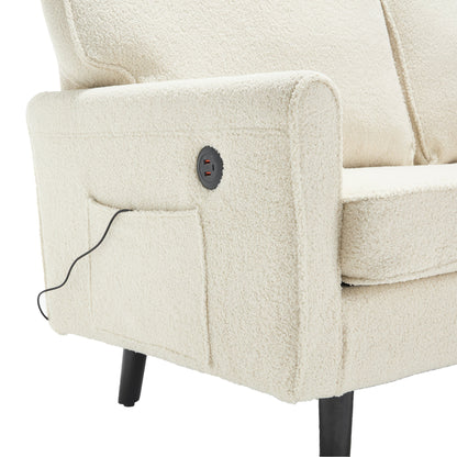 Mid Century Modern Loveseat Sofa With USB, Removable Pillow Cover - Beige