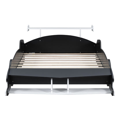 Full Size Race Car Shaped Platform Bed With Wheels - Black