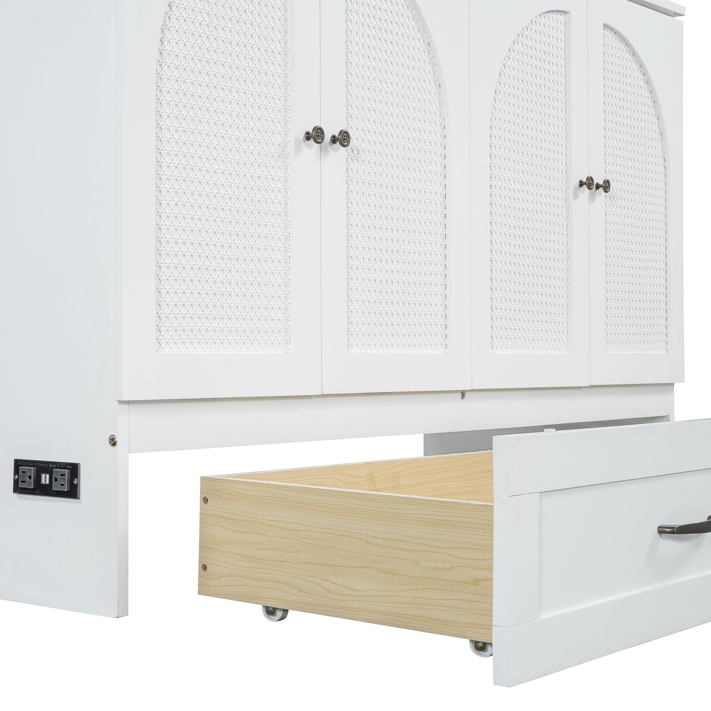 Queen Size Murphy Bed With Large Drawers - White
