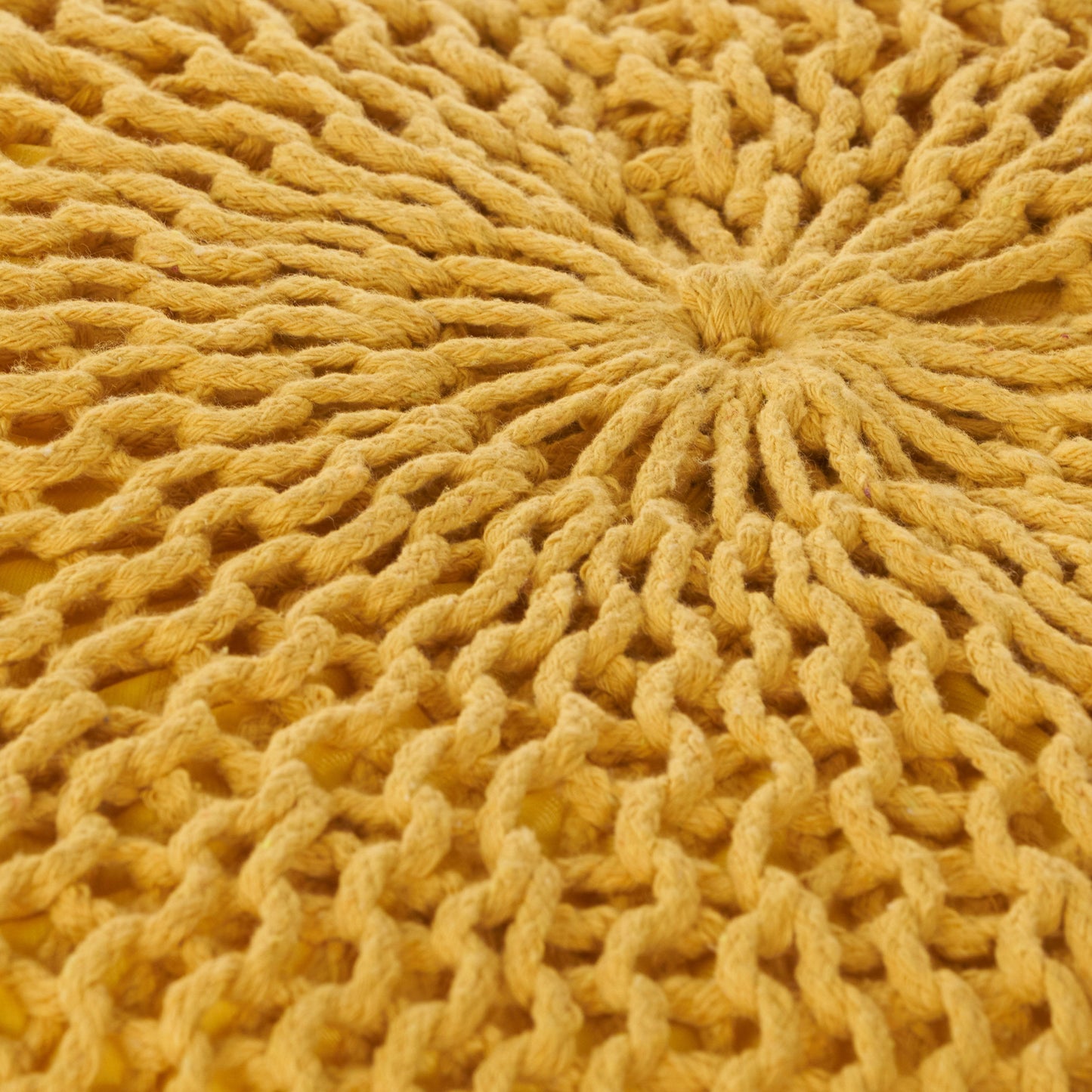 Bordeaux - Knitted Cotton Round Pouf Versatile Ottoman And Floor Cushionf - Yellow