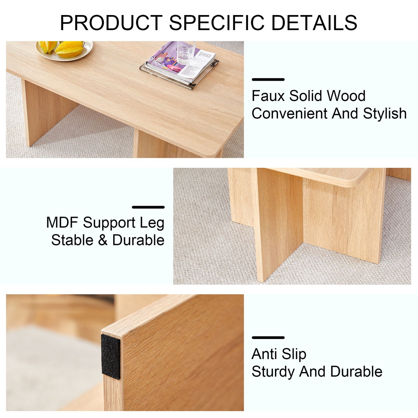 Modern Triangular Support Coffee Table, Lightweight And Stable, Perfectly Integrating Nature And Industry - Light Wood