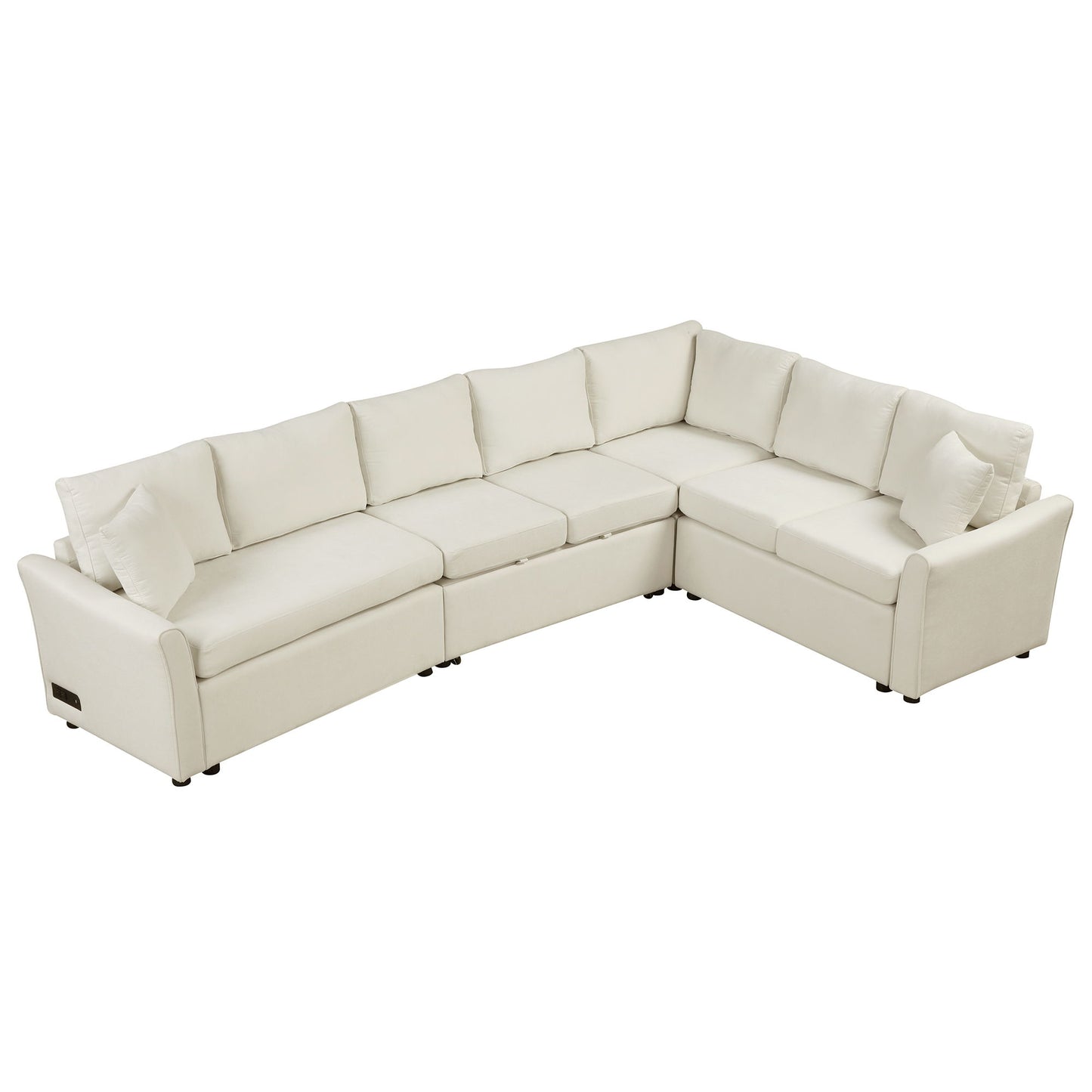 L-Shaped Sofa Convertible Sofa Bed Pull Out Sofa Sleeper With Two Back Pillows, Two USB Ports And Two Power Sockets For Living Room - Beige