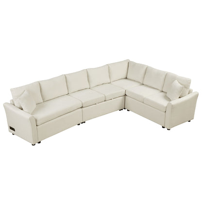 L-Shaped Sofa Convertible Sofa Bed Pull Out Sofa Sleeper With Two Back Pillows, Two USB Ports And Two Power Sockets For Living Room - Beige