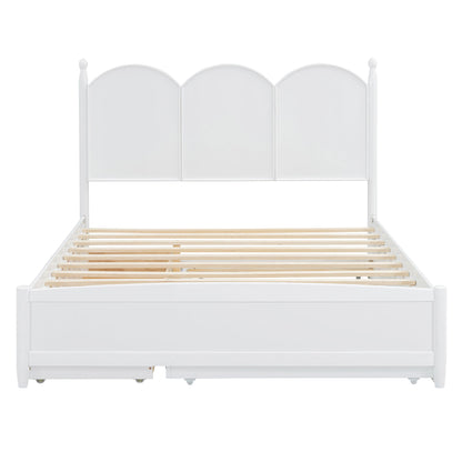 Queen Size Platform Bed With With 2 Big Drawers, Twin Long Size Trundle - White