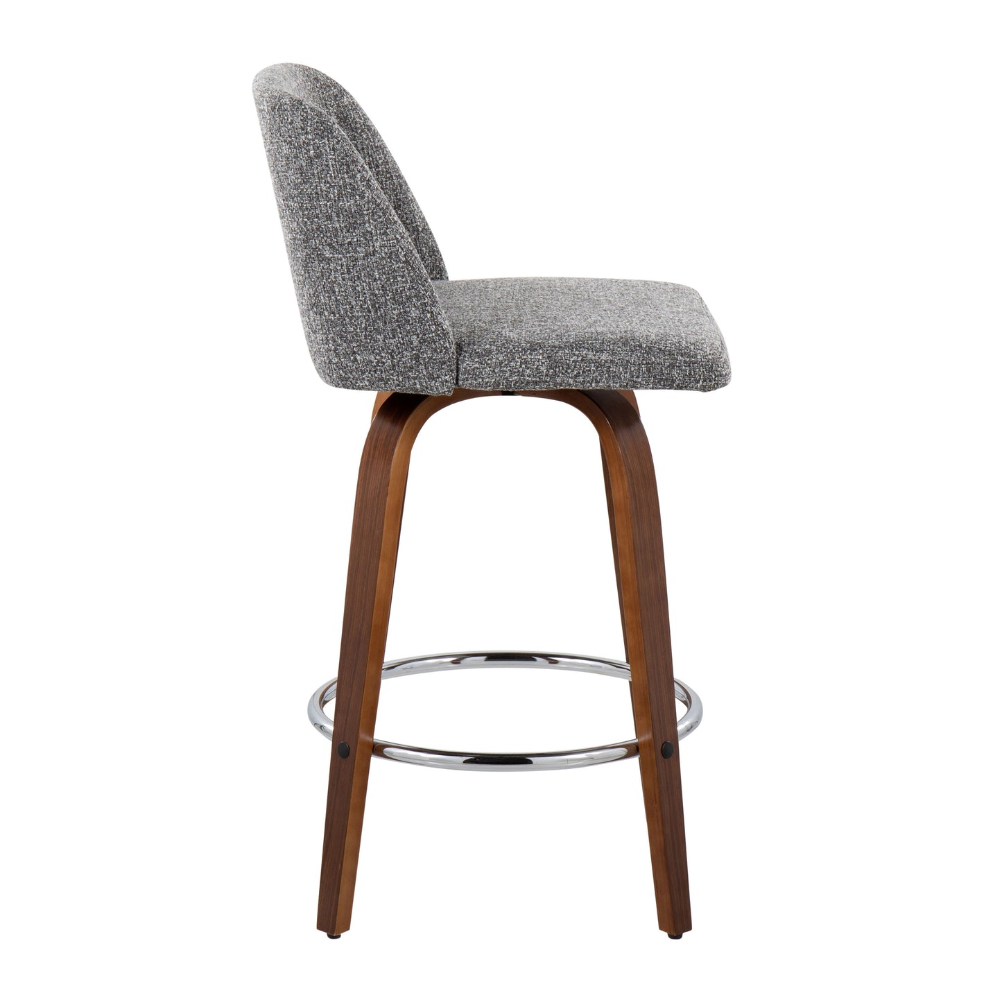 Toriano - Mid-Century Modern Fixed Height Counter Stool With Round Footrest (Set of 2) - Walnut / Gray