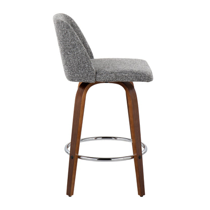Toriano - Mid-Century Modern Fixed Height Counter Stool With Round Footrest (Set of 2) - Walnut / Gray