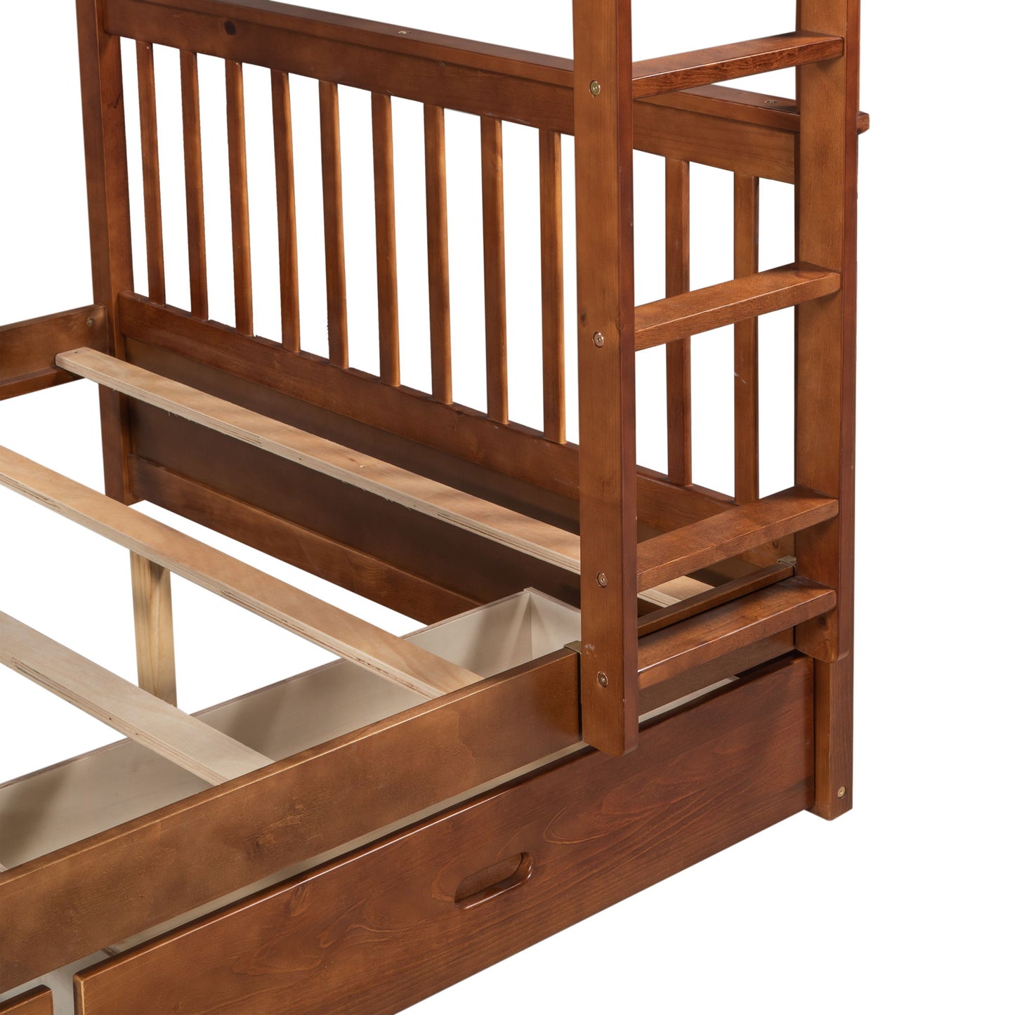 Full Over Full Bunk Bed With Ladders And 2 Storage Drawers - Walnut