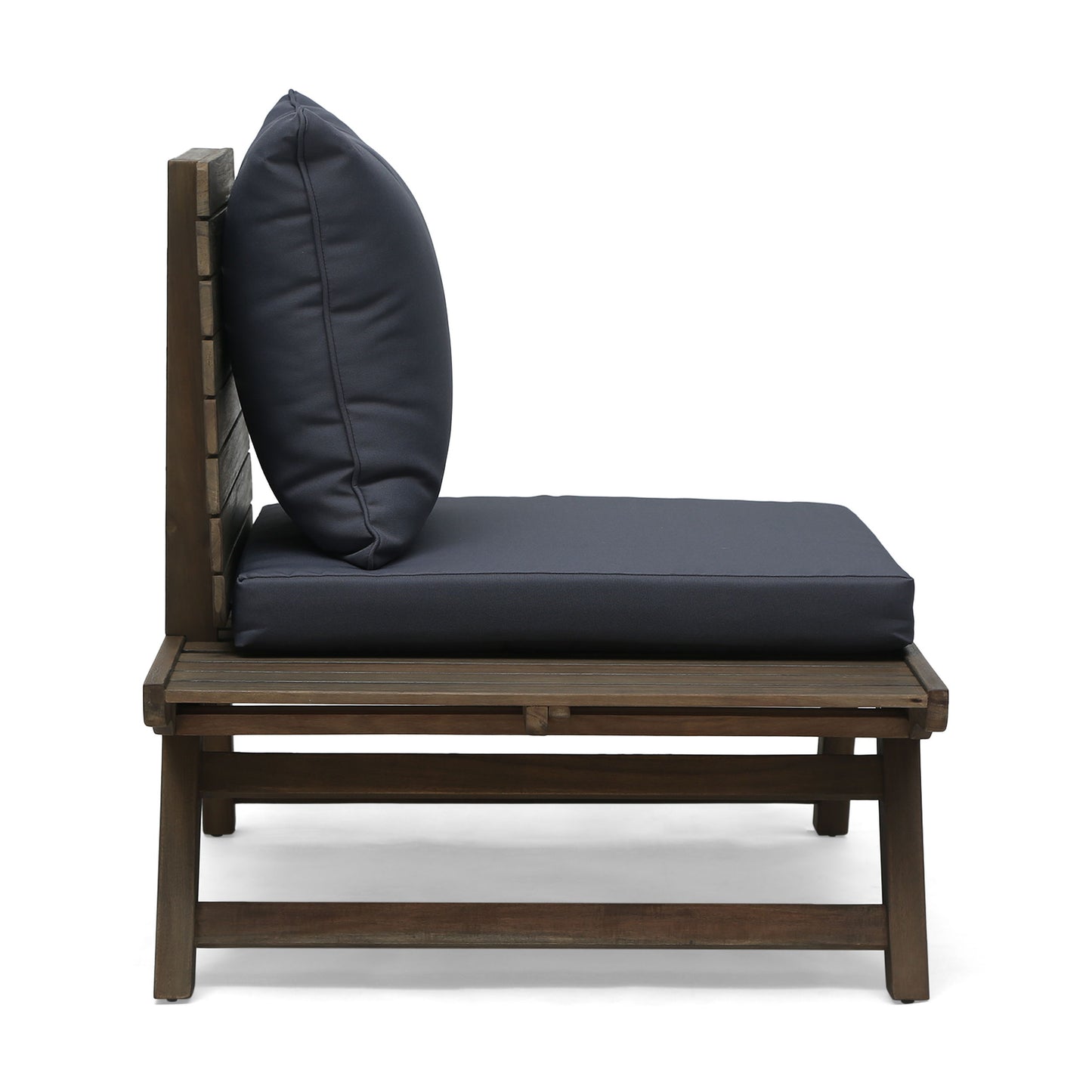 Outdoor Club Chair With Slatted Design And Water Resistance Cushion - Dark Gray