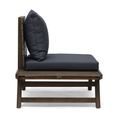 Outdoor Club Chair With Slatted Design And Water Resistance Cushion - Dark Gray