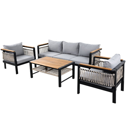 4 Pieces Outdoor Sectional Sofa Set 5 Person Patio Seating Group Outdoor Conversation Set With Cushions And A Coffee Table For Patios, Gardens, Or Balcony - Gray