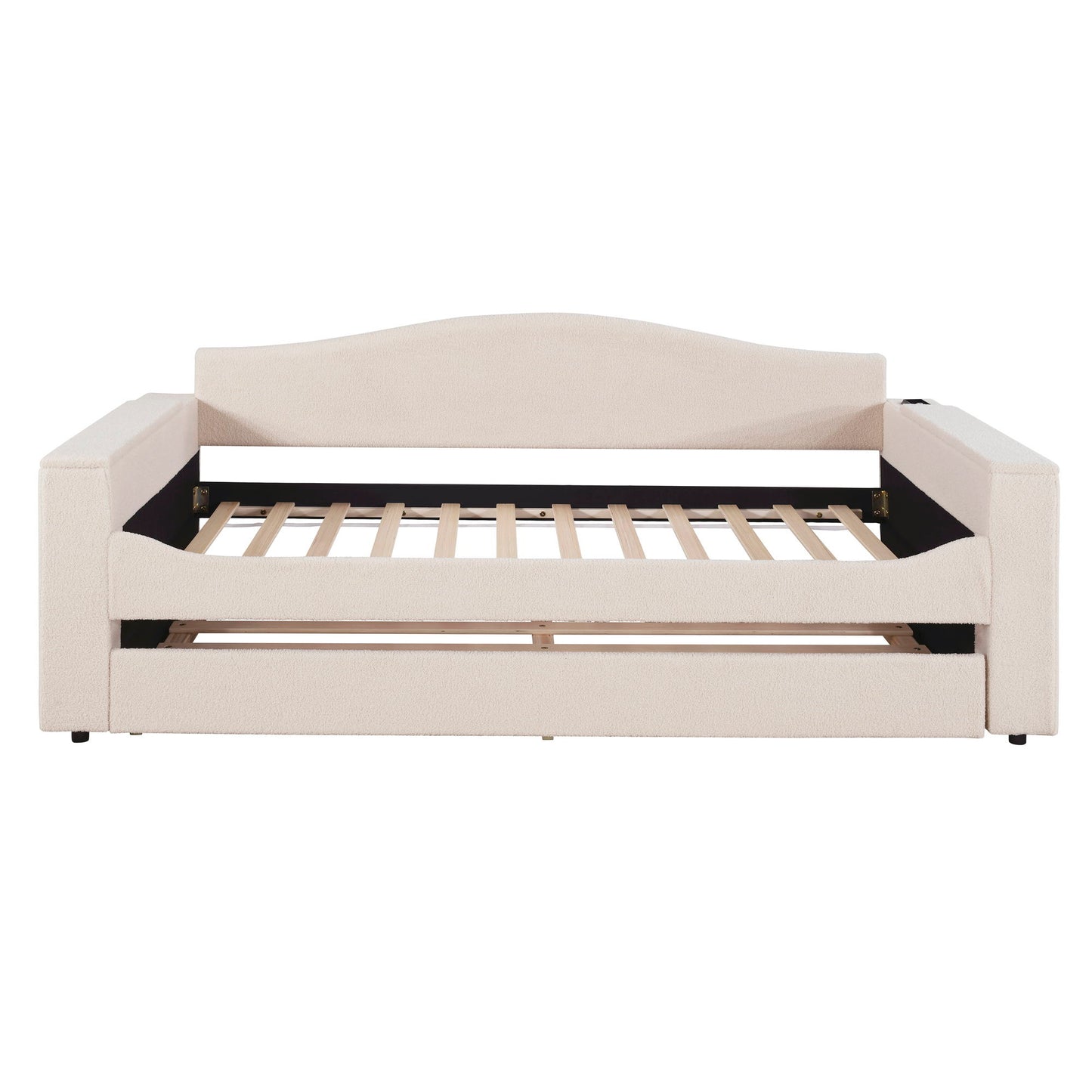 Twin Size Upholstered Daybed With Storage Armrests, Trundle And Latest Integrated Bluetooth Audio System - Beige