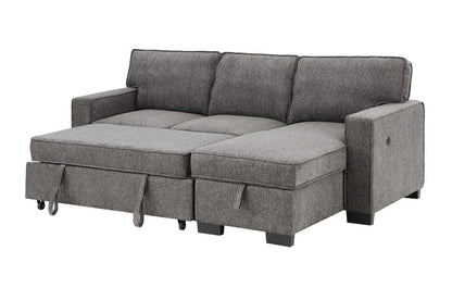 Estelle - Reversible Sleeper Sectional With Storage Chaise Drop-Down Table 2 Cup Holders And 2 USB Ports - Dark Gray