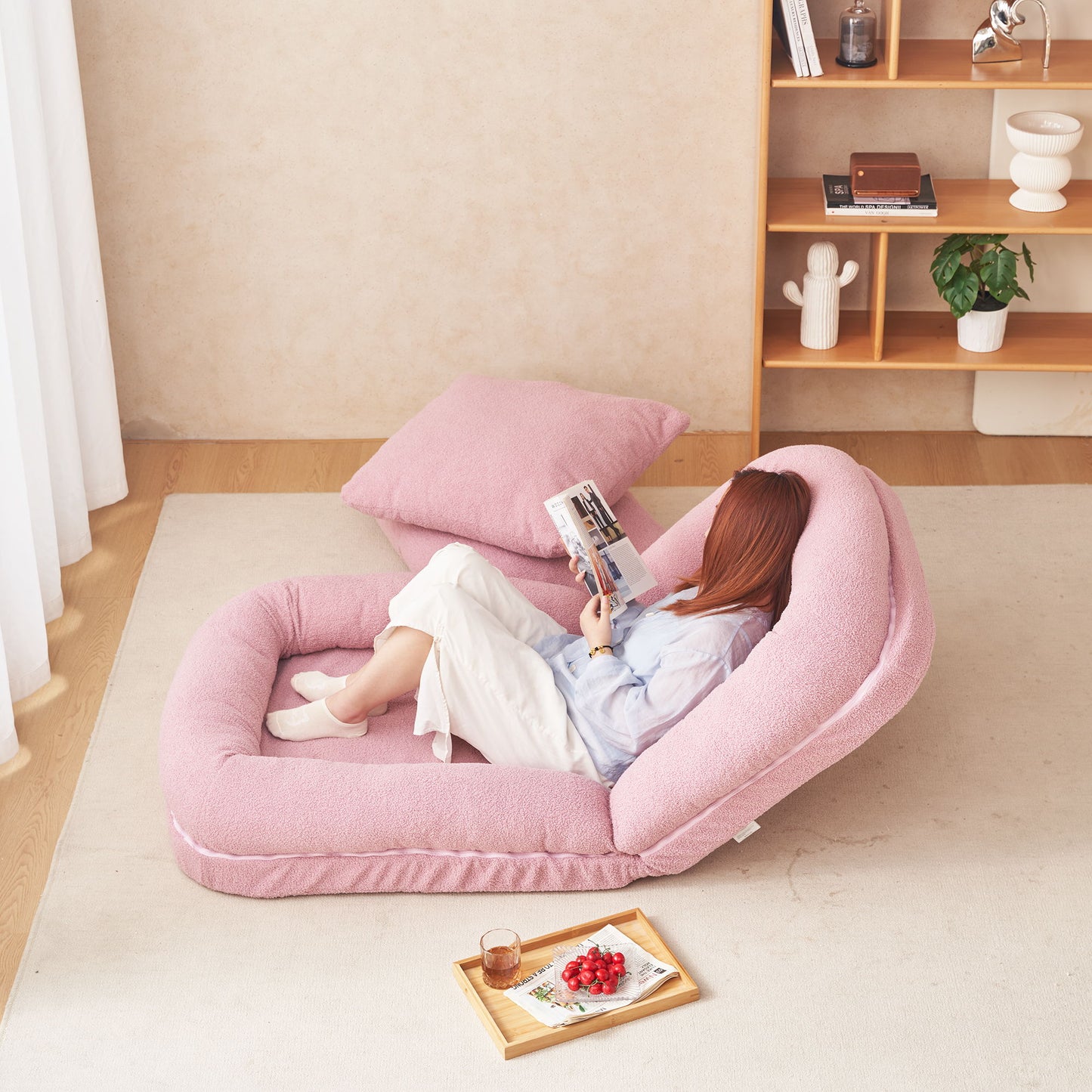 Triple Fold Pink Down Sofa Bed - Pink