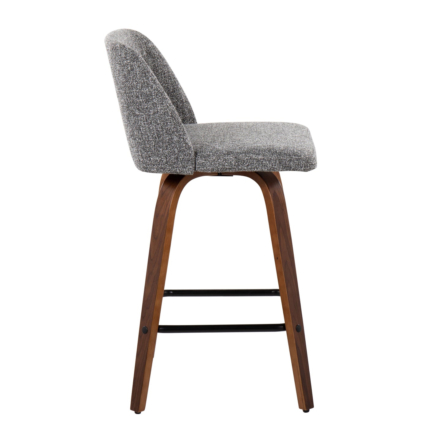 Toriano - Mid-Century Modern Fixed Height Counter Stool With Square Footrest (Set of 2) - Walnut / Gray