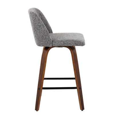 Toriano - Mid-Century Modern Fixed Height Counter Stool With Square Footrest (Set of 2) - Walnut / Gray