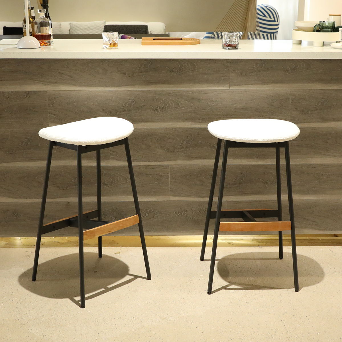 Modern Bar Stools Comfortable & Stylish Counter Height And Bar Height Bar Stools, Soft Fabric Upholstered, Backless For Kitchen, Dining Room Bar Chairs (Set of 2) - White