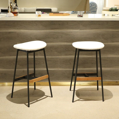 Modern Bar Stools Comfortable & Stylish Counter Height And Bar Height Bar Stools, Soft Fabric Upholstered, Backless For Kitchen, Dining Room Bar Chairs (Set of 2) - White