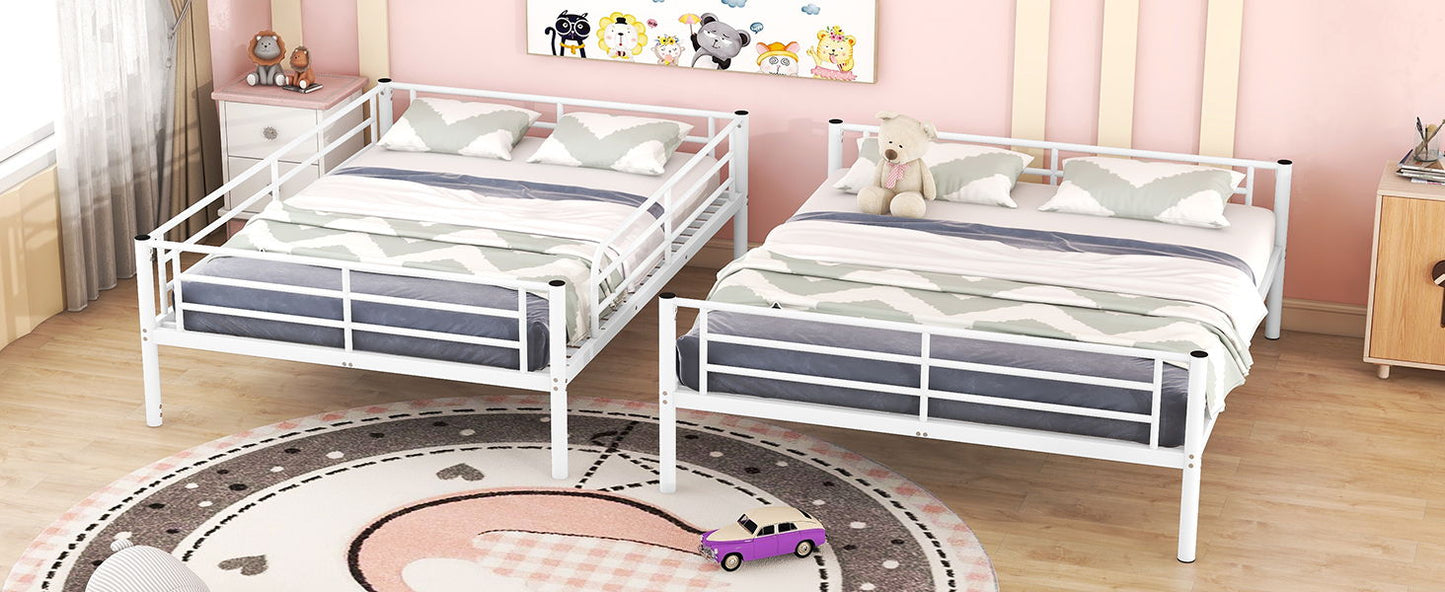 Full Long Over Queen Metal Bunk Bed - White