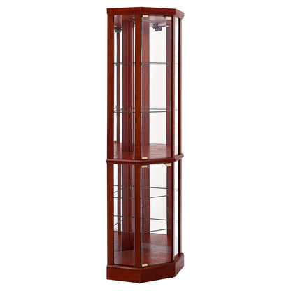 6 Shelf Lighted Corner Curio Cabinet With Adjustable Tempered Glass Shelves And Mirror Back (E26 Light Bulb Not Included) - Cherry