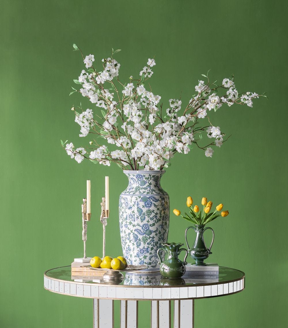 Round Side Table With Elegant Foral Design And Mirrored - Silver Multi