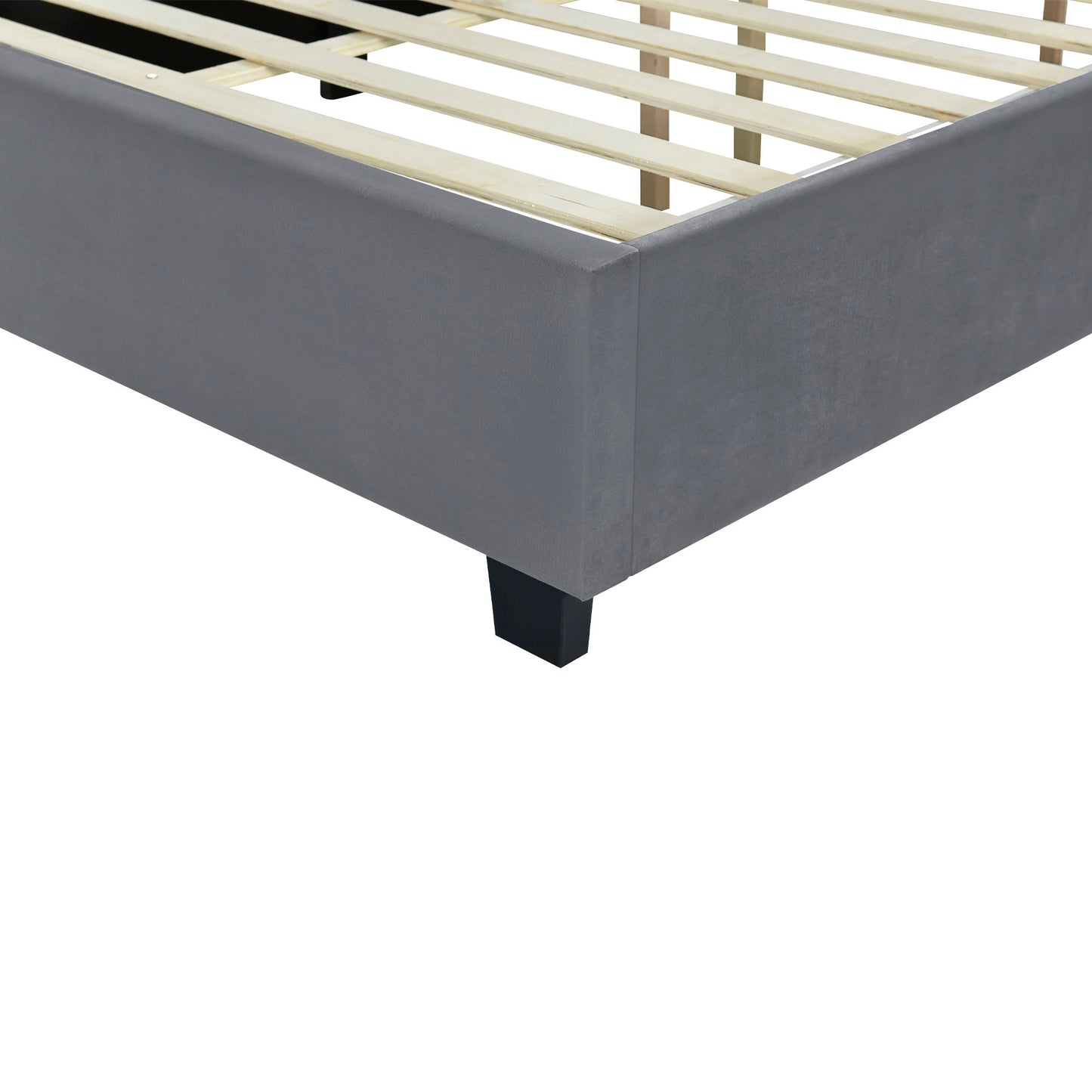 Queen Size Upholstered Platform Bed With Big Headboard - Gray