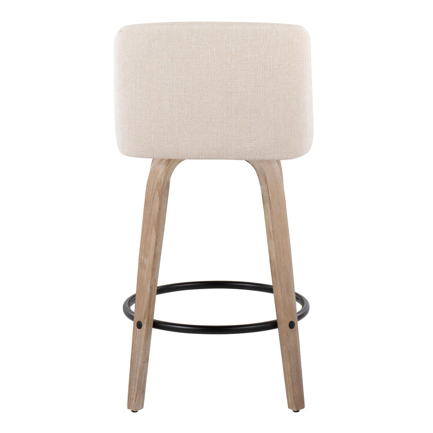 Toriano - Mid-Century Modern Fixed Height Counter Stool With Swivel With Round Footrest (Set of 2) - White Washed / Cream