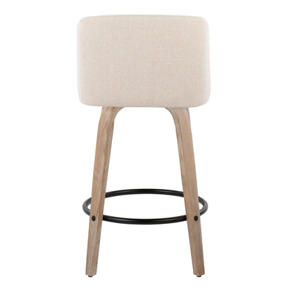 Toriano - Mid-Century Modern Fixed Height Counter Stool With Swivel With Round Footrest (Set of 2) - White Washed / Cream