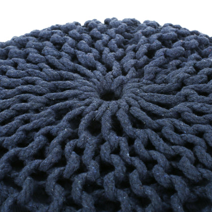Bordeaux - Knitted Cotton Round Pouf Ottoman And Floor Cushion - Navy Blue