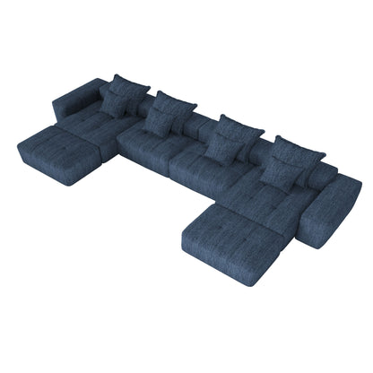 Modern Oversized Modular Sectional Sofa, Sparkling Chenille Fabric Soft Cushion Sofa With 8 Pillows, 8 Pieces Diy Combination Tufted Sofa, No Assembly Required - Blue