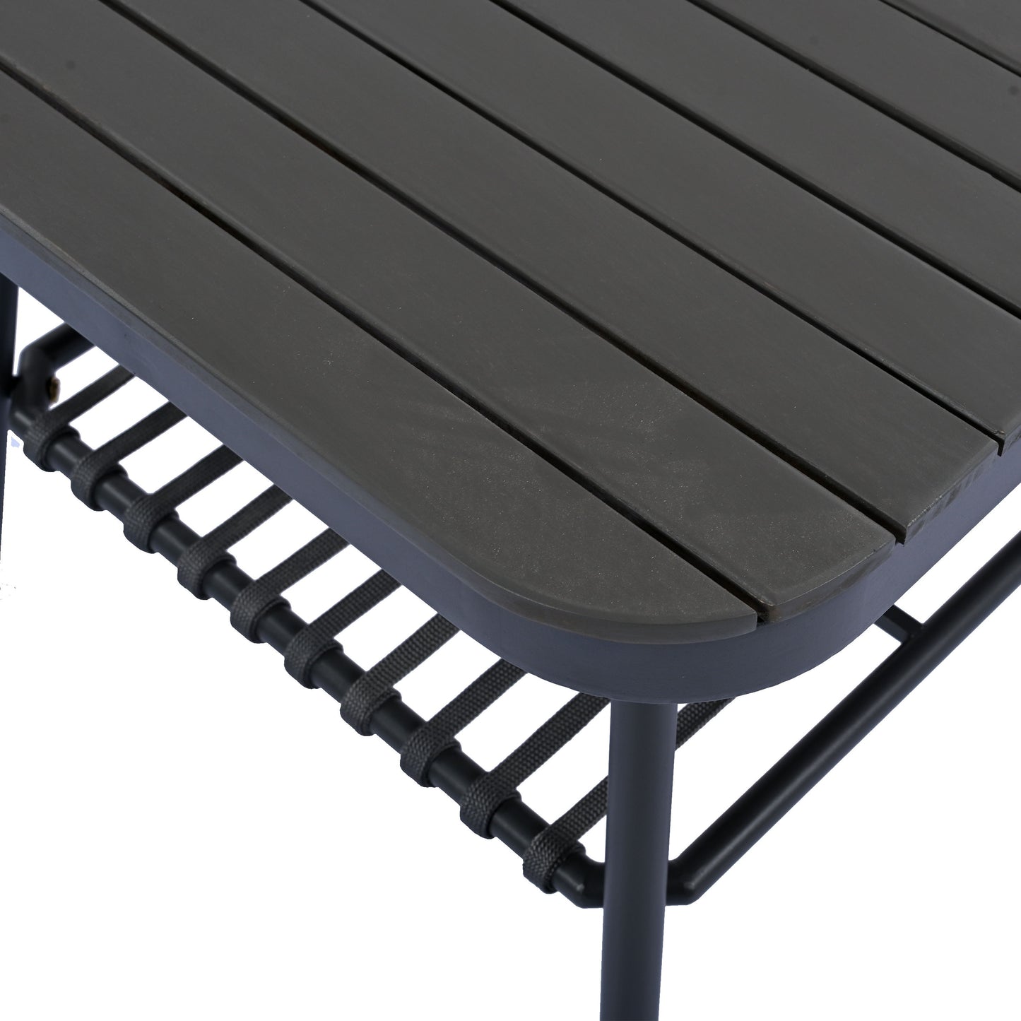 4 Piece Outdoor Patio Furniture Set, Metal Chairs With Woven Rope U Shaped Backrest, Outdoor Conversation Set With Thick Cushions And Coffee Table For Garden, Poolside, Balcony - Black / Gray