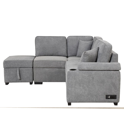 Sleeper Sofa Bed, 2 In 1 Pull Out Sofa Bed L Shape Couch With Storage Ottoman For Living Room, Bedroom Couch And Small Apartment - Gray