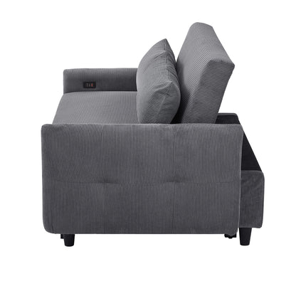 Pull Out Sofa Bed Convertible Couch 2 Seat Loveseat Sofa Modern Sleeper Sofa With 2 Throw Pillows And USB Ports For Living Room - Dark Gray