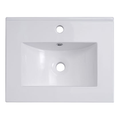 Modern Small Bathroom Vanity Cabinet With Ceramic Basin, Ample Storage, 1 Soft-Close Door - White