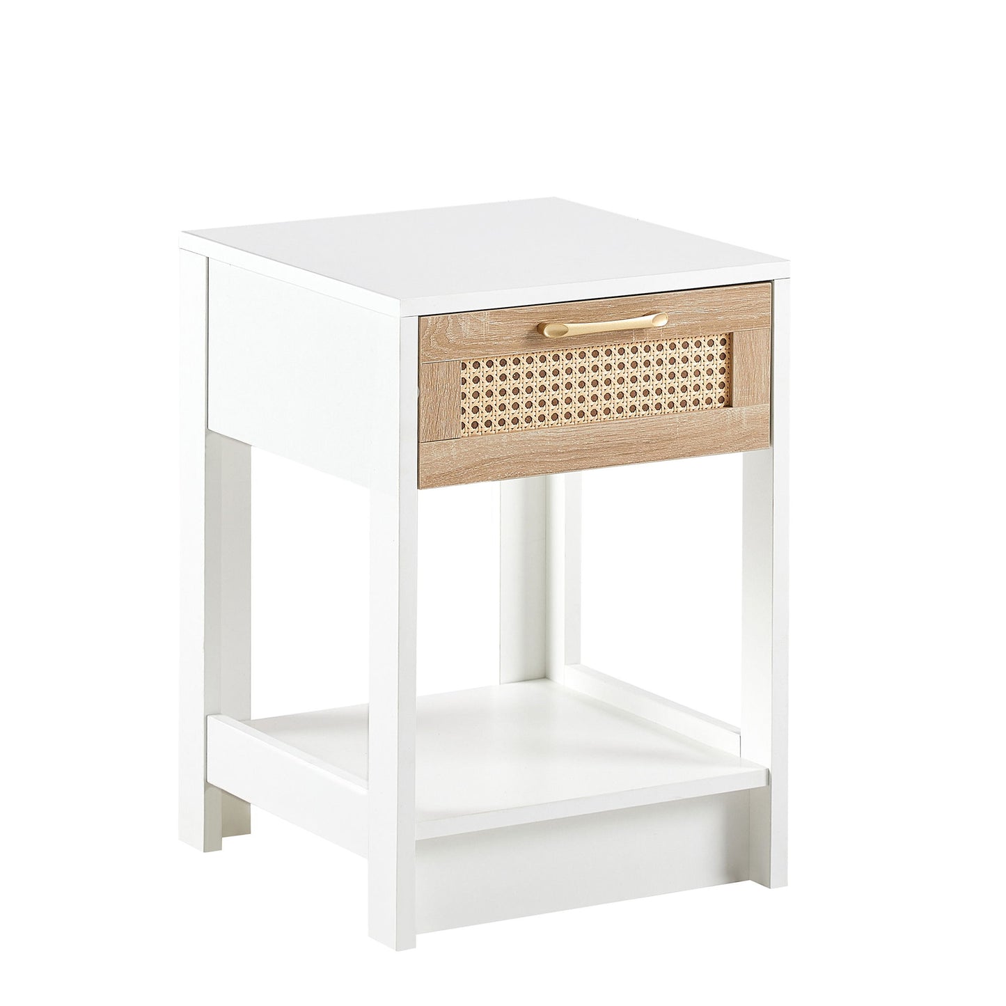 15.75" Rattan End Table With Drawer, Modern Nightstand, Side Table For Living Room, Bedroom - White