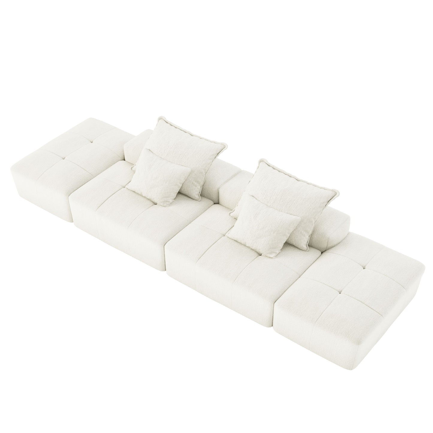 Modern Oversized Modular Sectional Sofa With 2 Ottoman And 2 Seat, Sparkling Chenille Fabric Soft Cushion Sofa With 4 Pillows, 4 Pieces Diy Combination Tufted Sofa, No Assembly Required - Beige