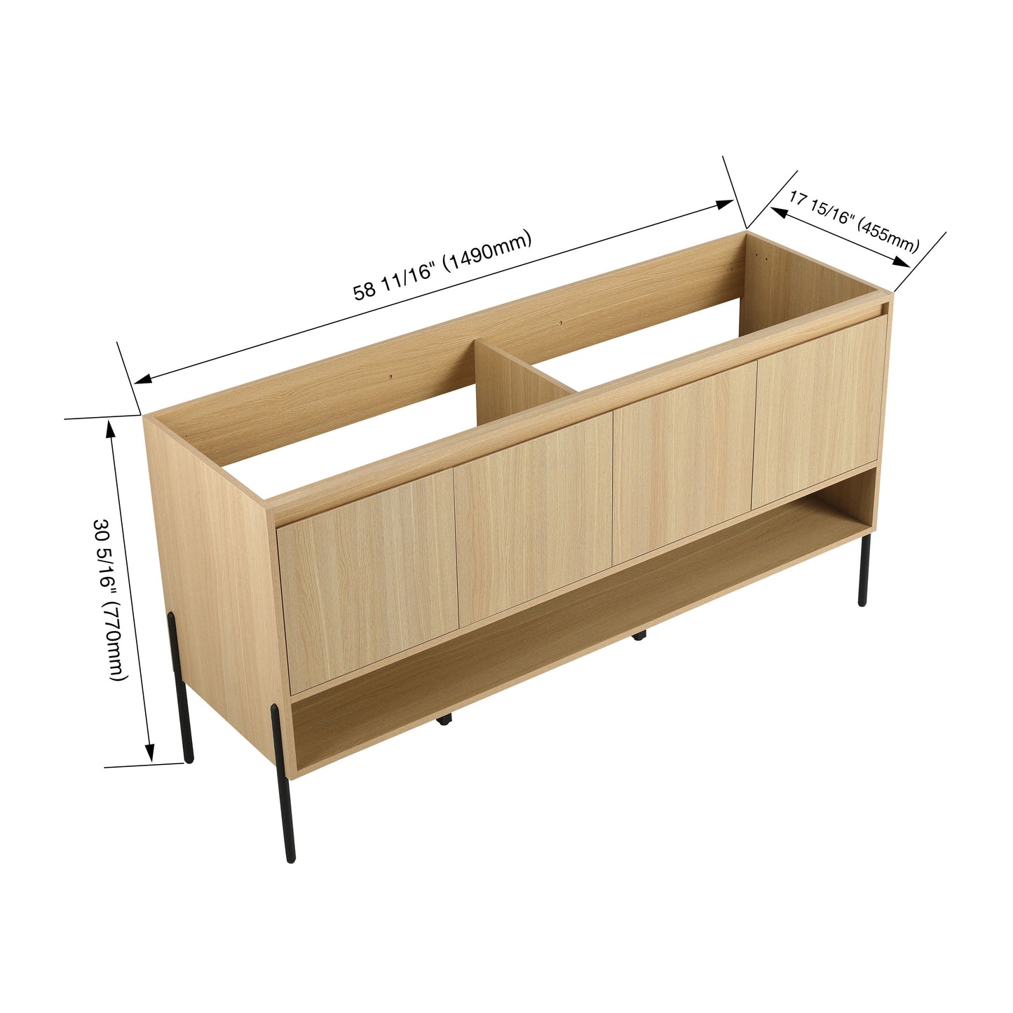 Modern Freestanding Bathroom Vanity With 4 Soft Close Cabinet Doors - Oak