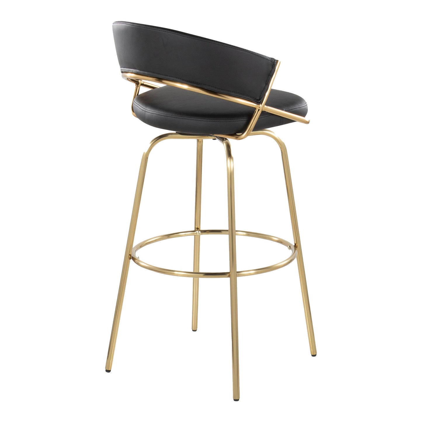 Jie - Fixed Height Contemporary Barstool With Swivel With Round Footrest (Set of 2) - Gold / Black