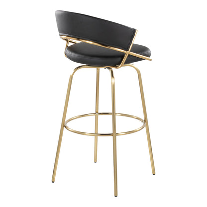 Jie - Fixed Height Contemporary Barstool With Swivel With Round Footrest (Set of 2) - Gold / Black