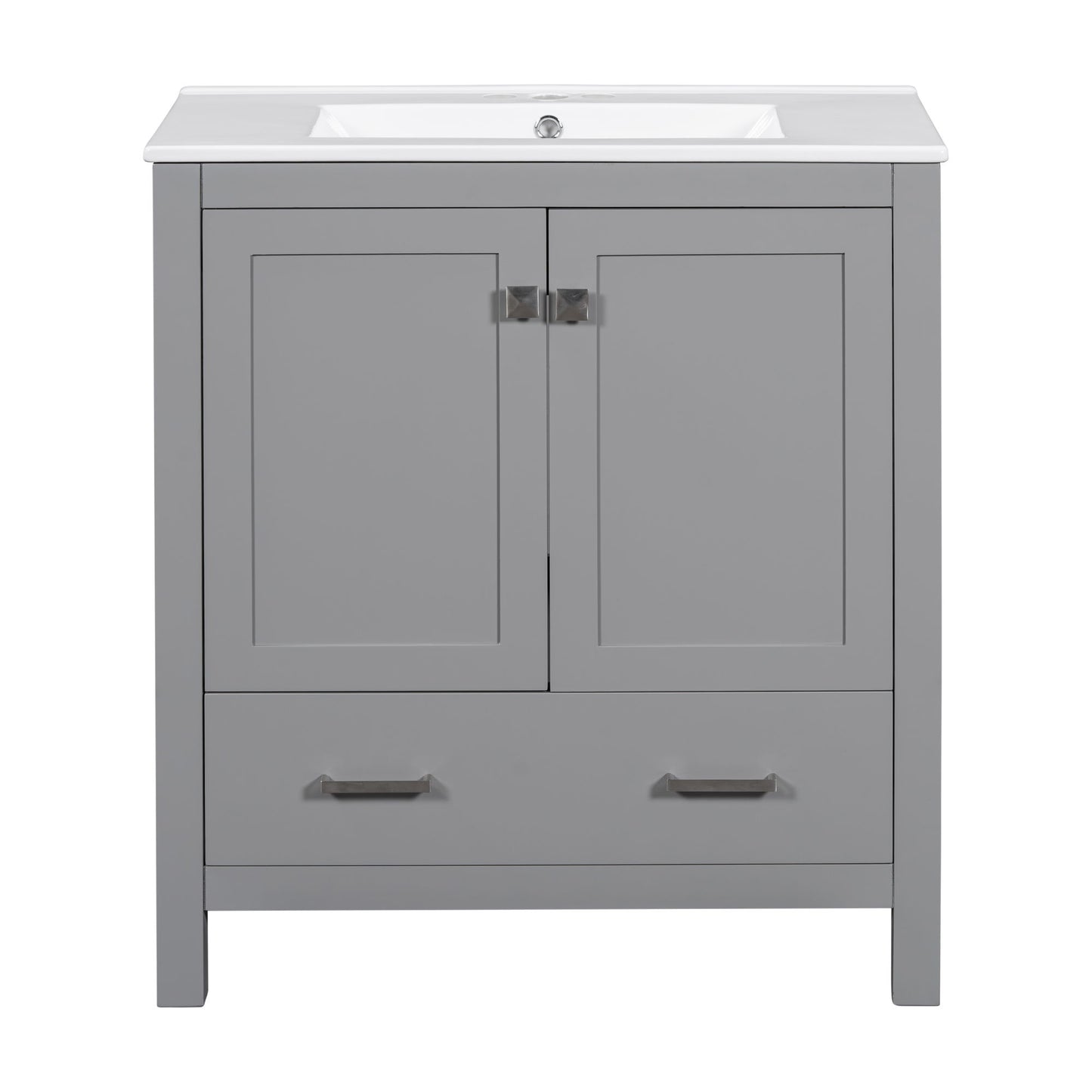 Bathroom Vanity With Single Sink, Combo Cabinet Undermount Sink, Bathroom Storage Cabinet With Two Doors And A Drawer, Soft Closing, Multifunctional Storage, Solid Wood Frame - Gray