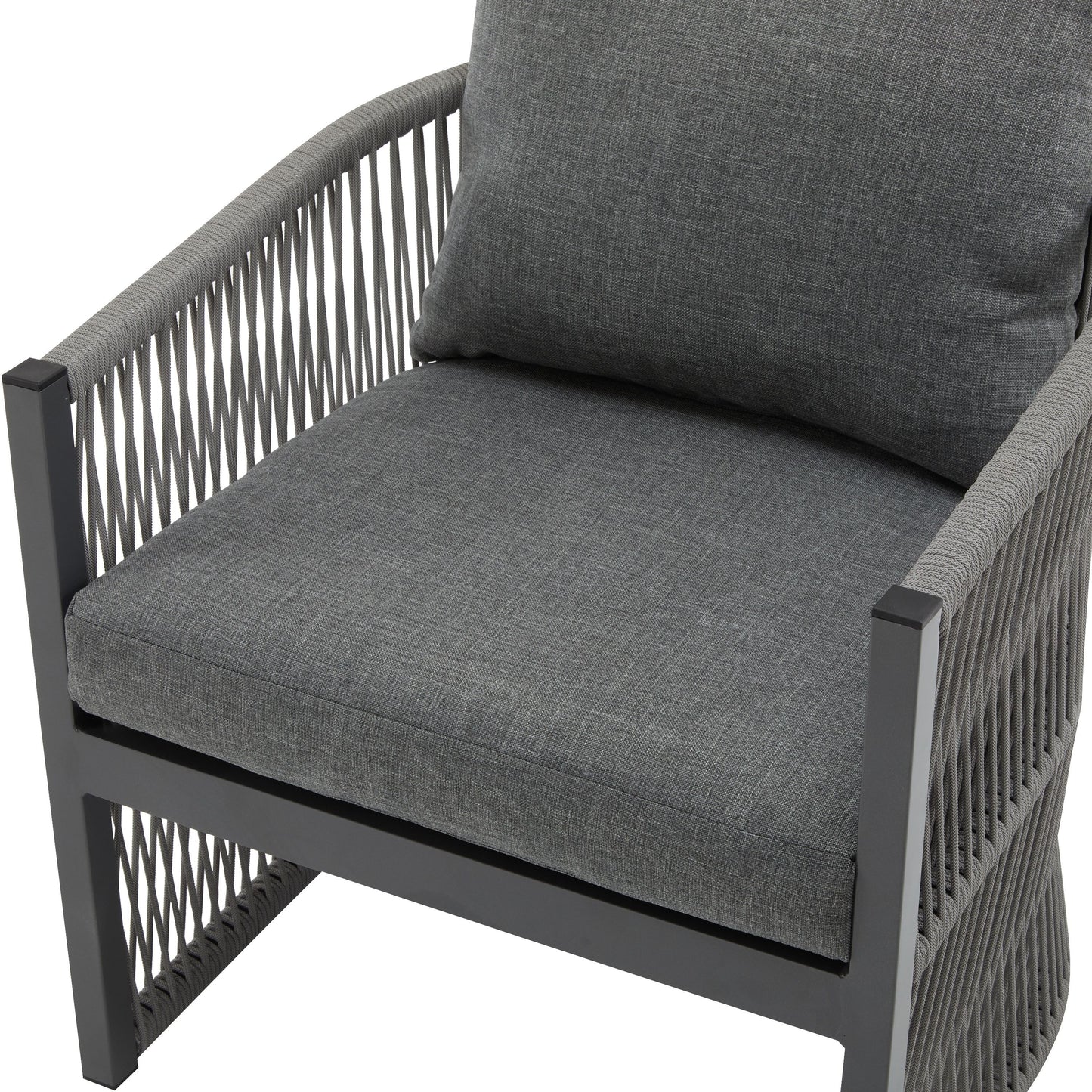 Modern Curved Aluminum Lounge Chair With Stylish Rope - Weave Design And Cushioned Comfort For Outdoor Living - Gray