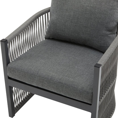 Modern Curved Aluminum Lounge Chair With Stylish Rope - Weave Design And Cushioned Comfort For Outdoor Living - Gray