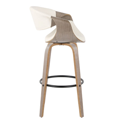 Symphony - Mid-Century Modern Fixed Height Barstool With Swivel With Round Footrest (Set of 2) - Light Gray / White