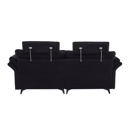 Modern Corduroy, Deep Seat Sectional Sofa With Ottomans, Comfortable Cloud Sofa - Black