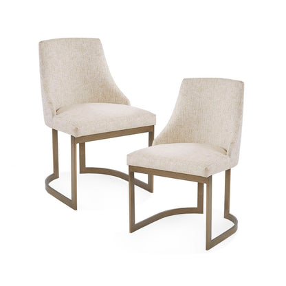Contemporary Modern Accent Dining Chairs With Antique Gold Metal Frame (Set of 2) - Cream