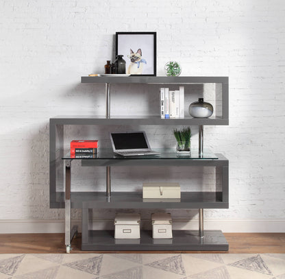 Buck II - Clear Glass, Chrome High Gloss Writing Desk With Shelf - Gray