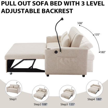 Convertible Sofa Bed Loveseat Sofa With Three USB Ports, Two Side Pockets, Two Cup Holders And 360ÔøΩÔøΩÔøΩÔøΩÔøΩÔøΩÔøΩÔøΩÔøΩÔøΩÔøΩÔøΩÔøΩÔøΩÔøΩÔøΩÔøΩÔøΩÔøΩÔøΩÔøΩÔøΩÔøΩÔøΩÔøΩÔøΩÔøΩÔøΩÔøΩÔøΩÔøΩÔøΩÔøΩ swivel Phone Holder For Living Room - Beige