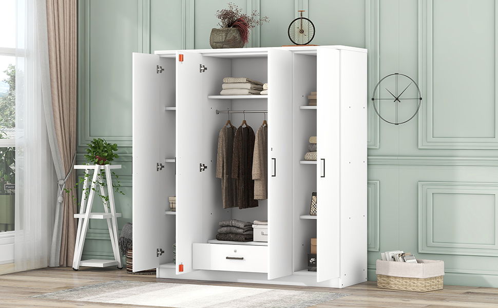 4 Door Wardrobe With 1 Drawer - White