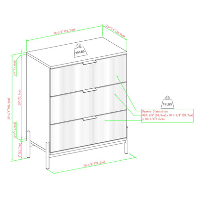 Mid-Century 3 Drawer Chest With Reeded Drawer Fronts - Mocha