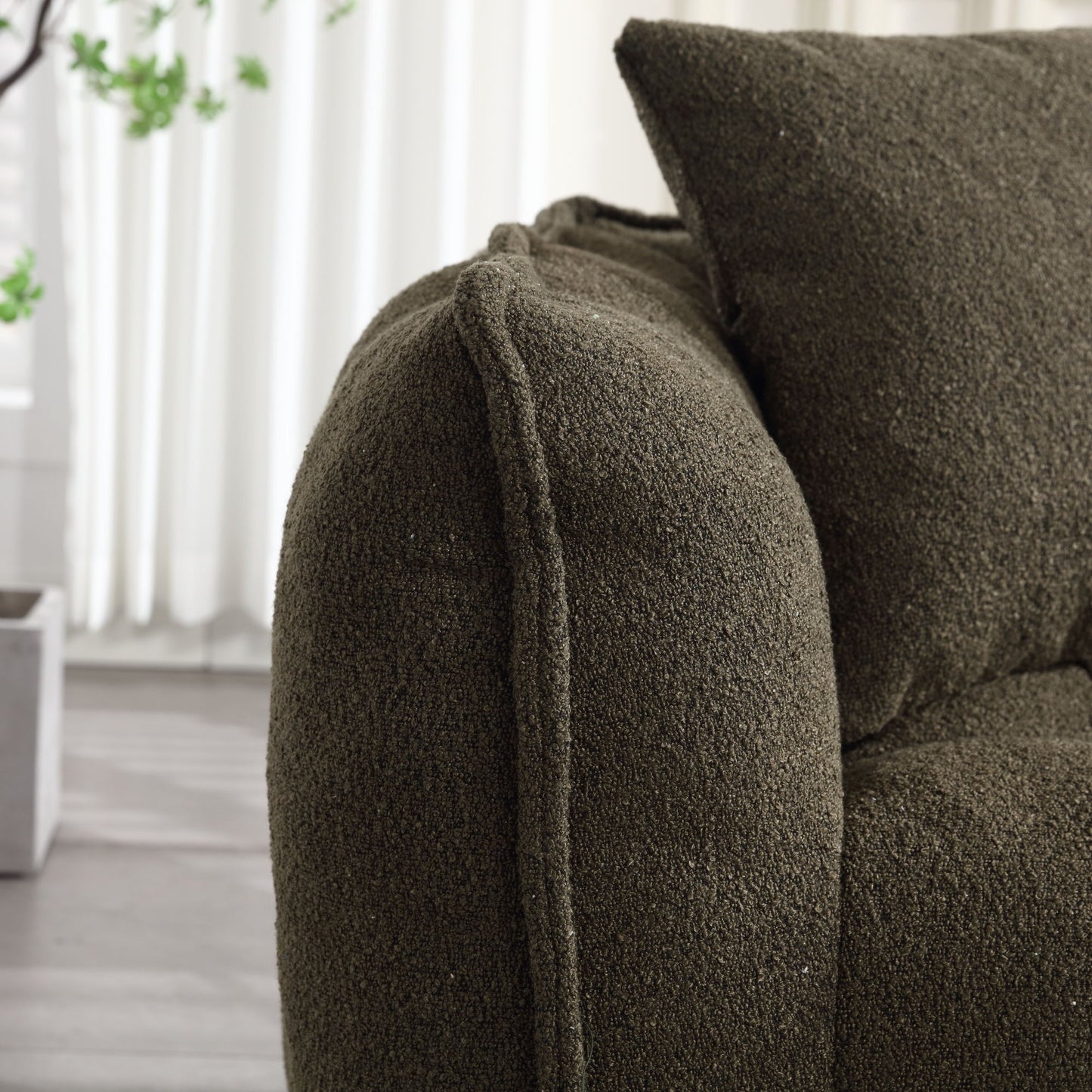 Soft Beanbag Chair With High Resilience Foam Core For Two People - Olive Green